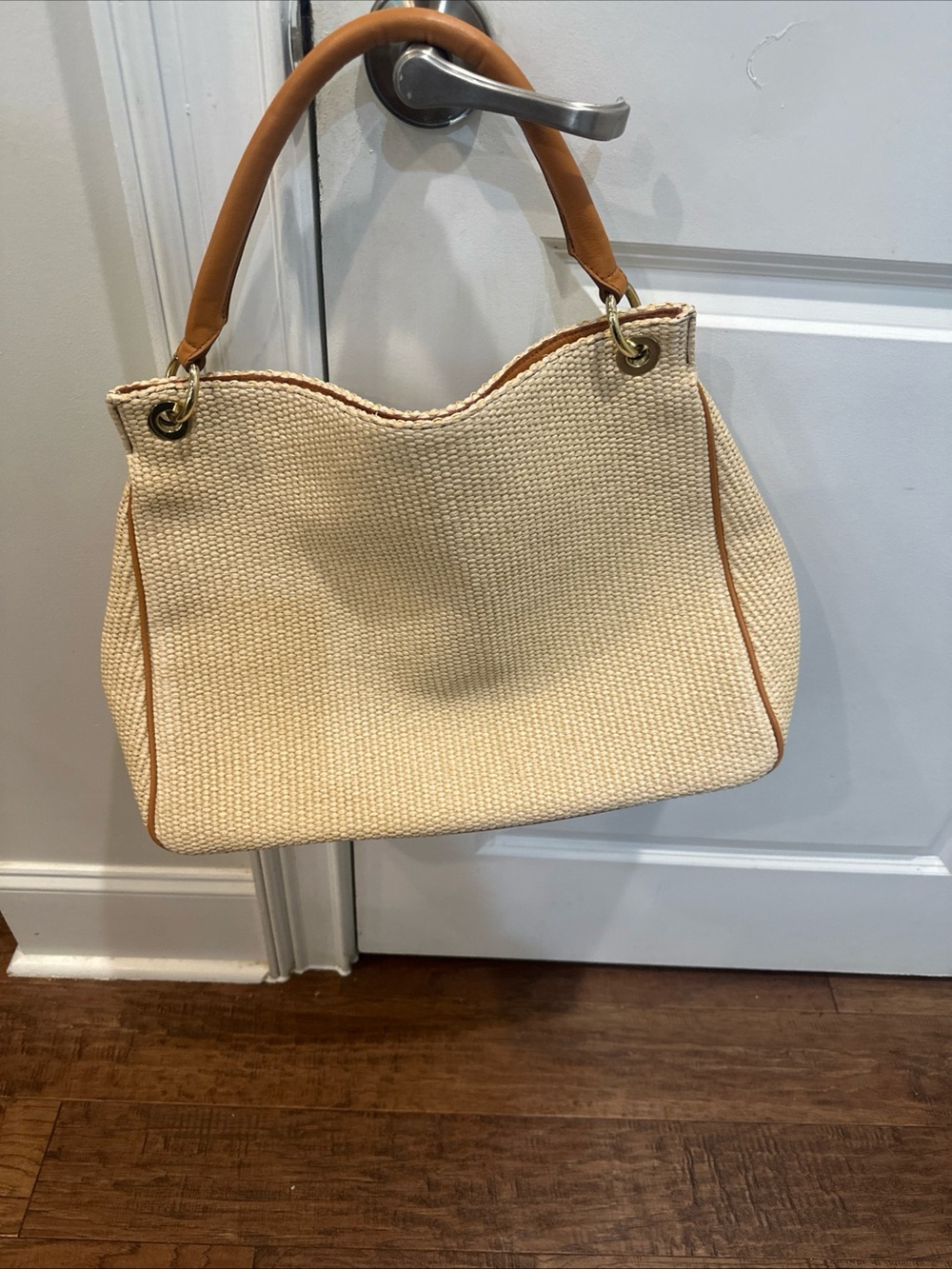 Mark & Graham Natural Straw Tote with Tan Leather Trim - Picture 2 of 4